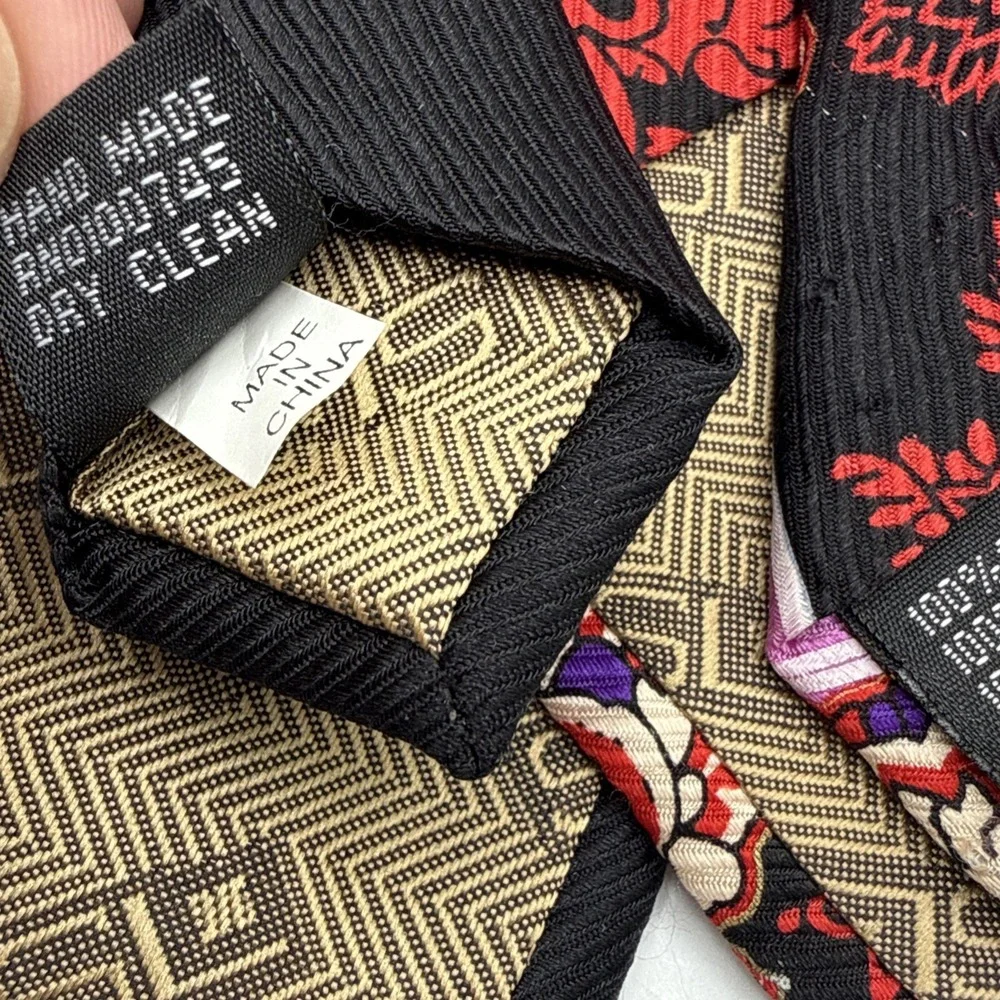 Steven Land Big Knot Silk Tie Black Gold White Geometric Art Deco Mens Necktie